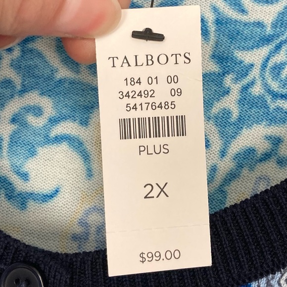 Talbots Breton Blue Charming Cardigan Women’s Size 2X Button Front Cotton Blend - Picture 8 of 8